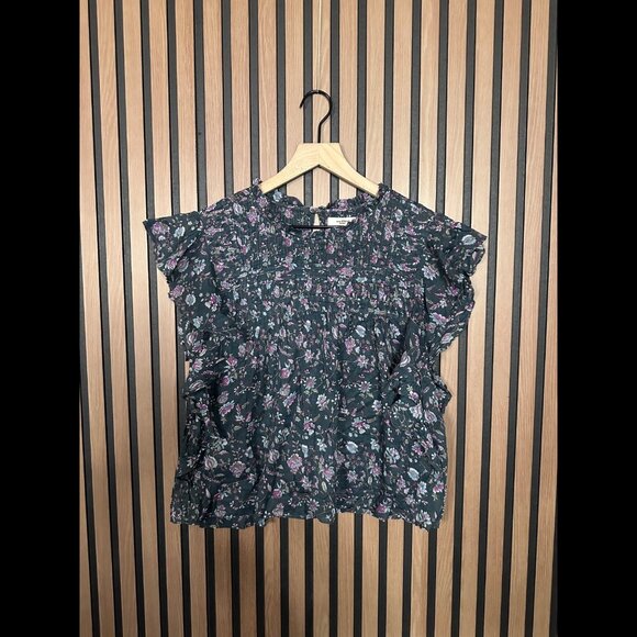 Isabel Marant Etoile Top 36 / S Womens Green Layona Floral Blouse Ruffle Sleeve - Picture 1 of 2